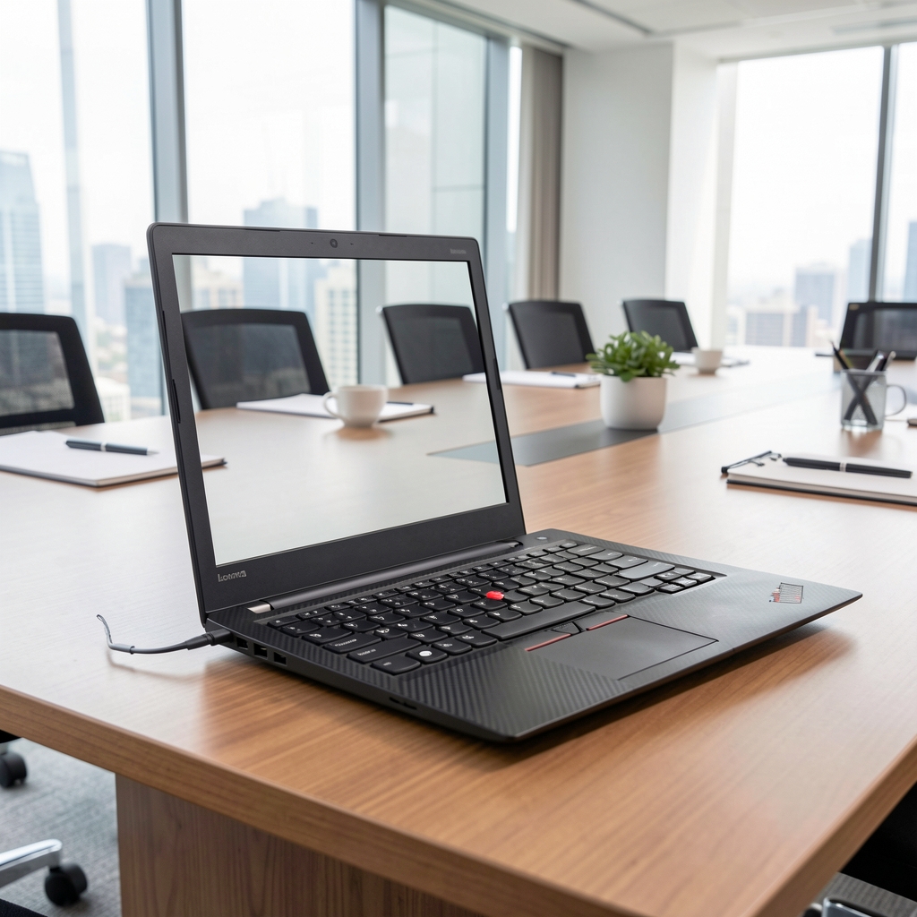 Laptop Lenovo ThinkPad X1 Carbon Gen 11 negru mat, deschis la 90 grade, cu tastatură iluminată și trackpoint roșu caracteristic
